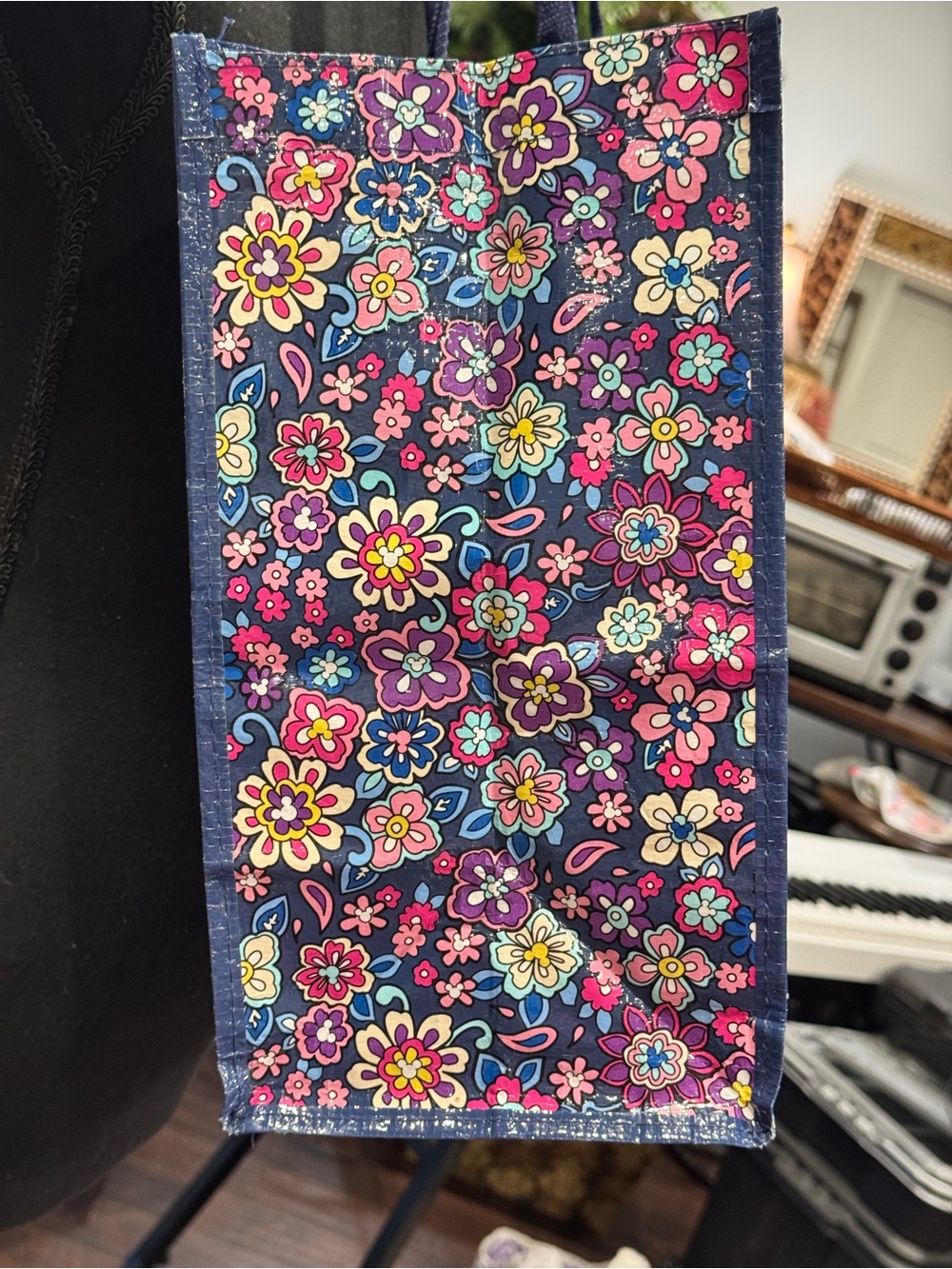 Stylish Floral Paisley Tote Bag with Cartoon Print - Navy Pink Vera Bradley - Picture 4 of 5